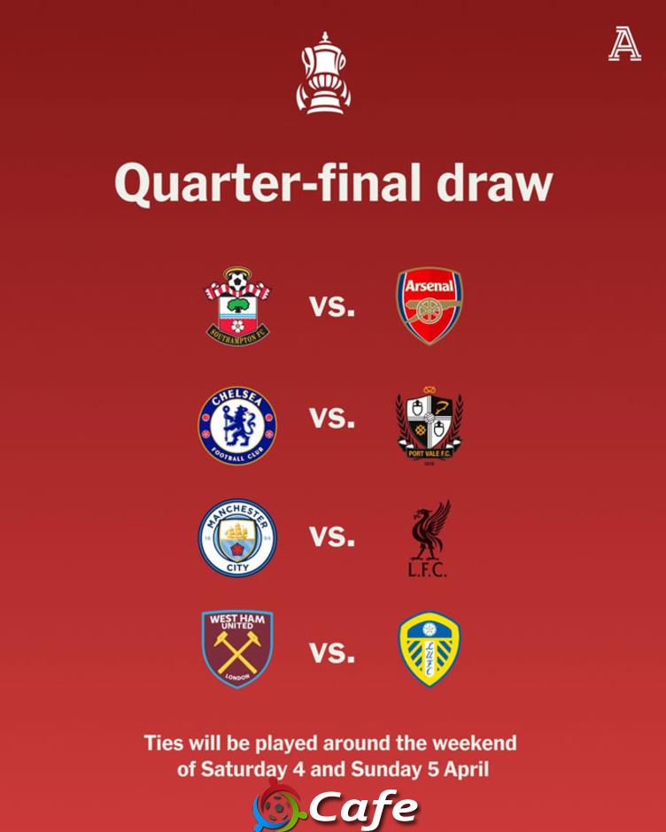 Bốc thăm tứ kết FA Cup: Man City đại chiến Liverpool, Arsenal gặp đối dễ Bốc thăm tứ kết FA Cup: Man City đại chiến Liverpool, Arsenal gặp đối dễ