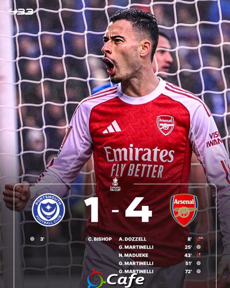 Kết quả Portsmouth 1-4 Arsenal: Ngày vàng của Martinelli