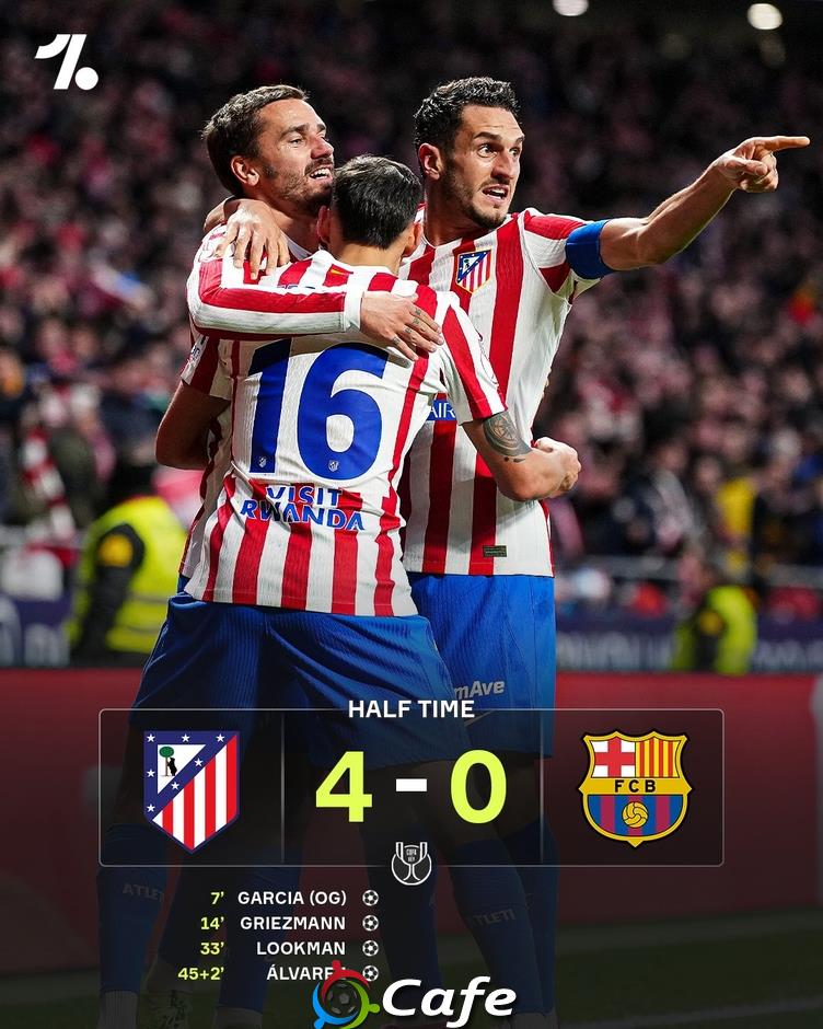 Kết quả Atletico 4-0 Barcelona: Lợi thế cho chủ nhà