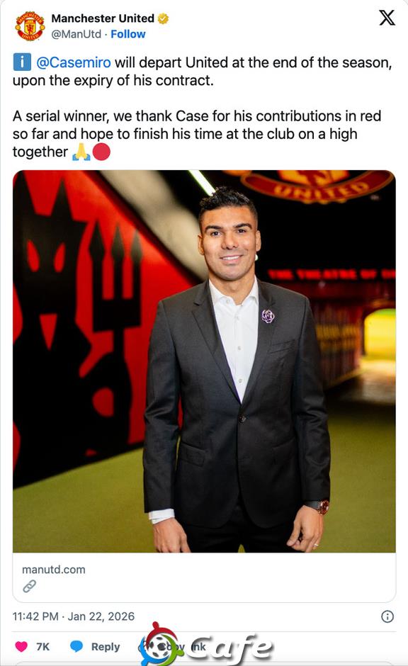 Casemiro chia tay MU sau mùa giải 2025/26