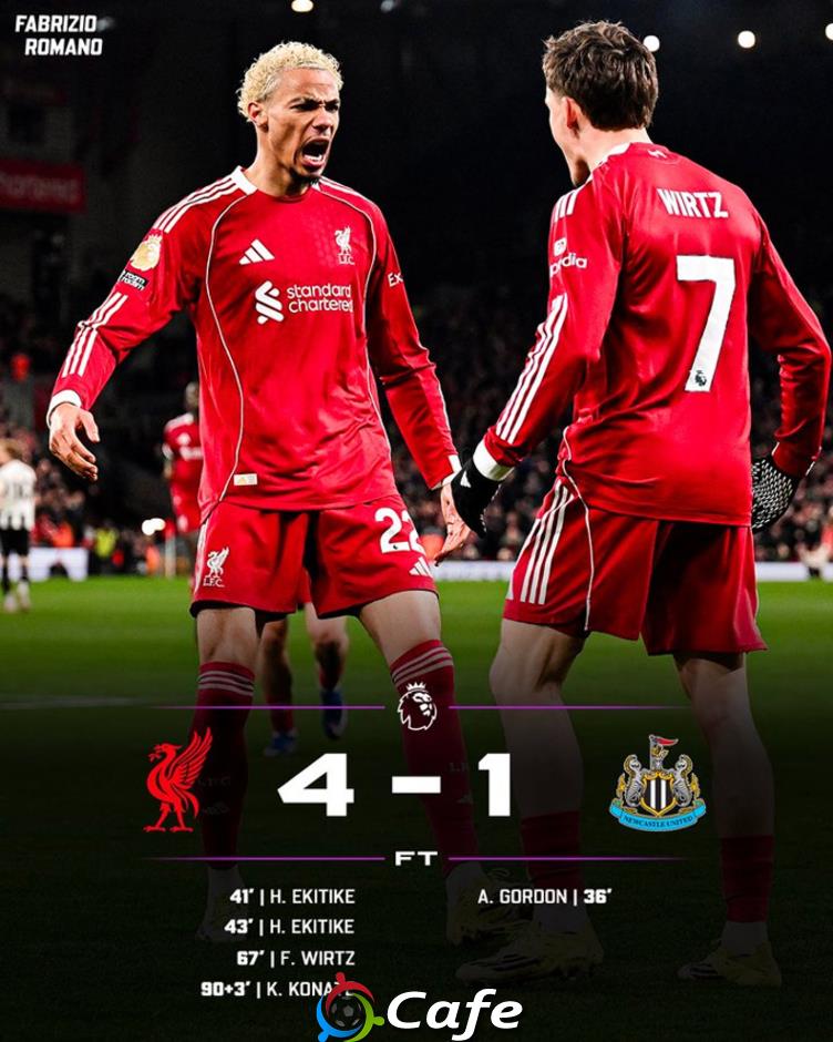 Kết quả Liverpool 4-1 Newcastle: The Reds vượt lên trên MU