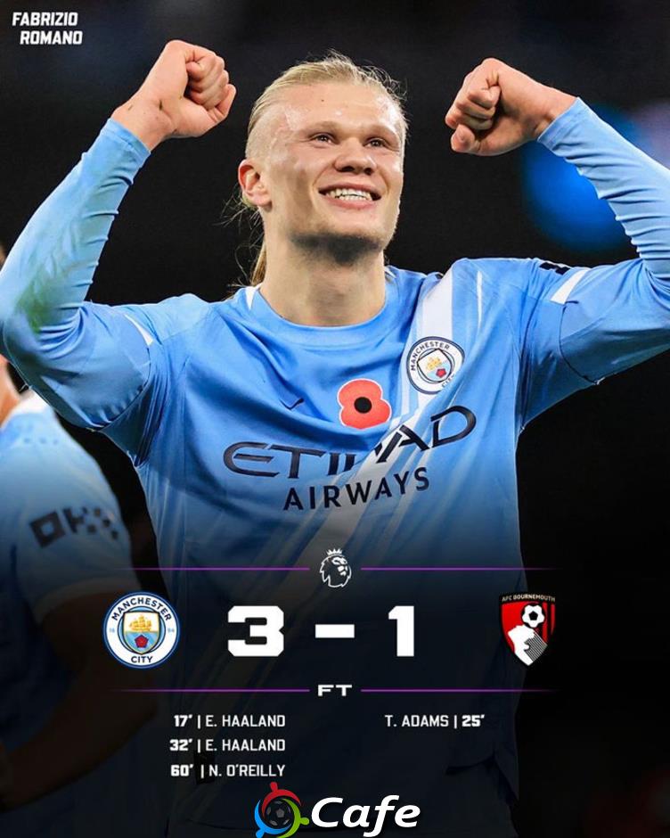 Kết quả Man City 3-1 Bournemouth: Haaland đưa Man xanh vào top 2